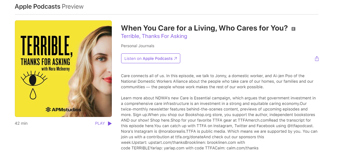 Screenshot of the podcast "Terrible thanks for asking"